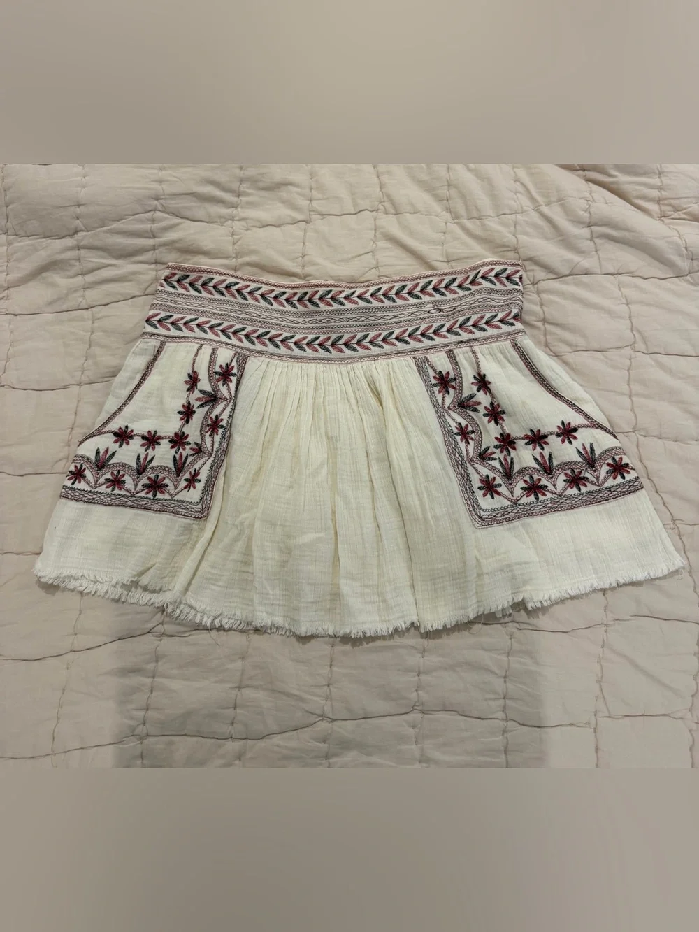 Isabel Marant Etoile Vera Floral Embroidered Cotton Cream Mini Skirt